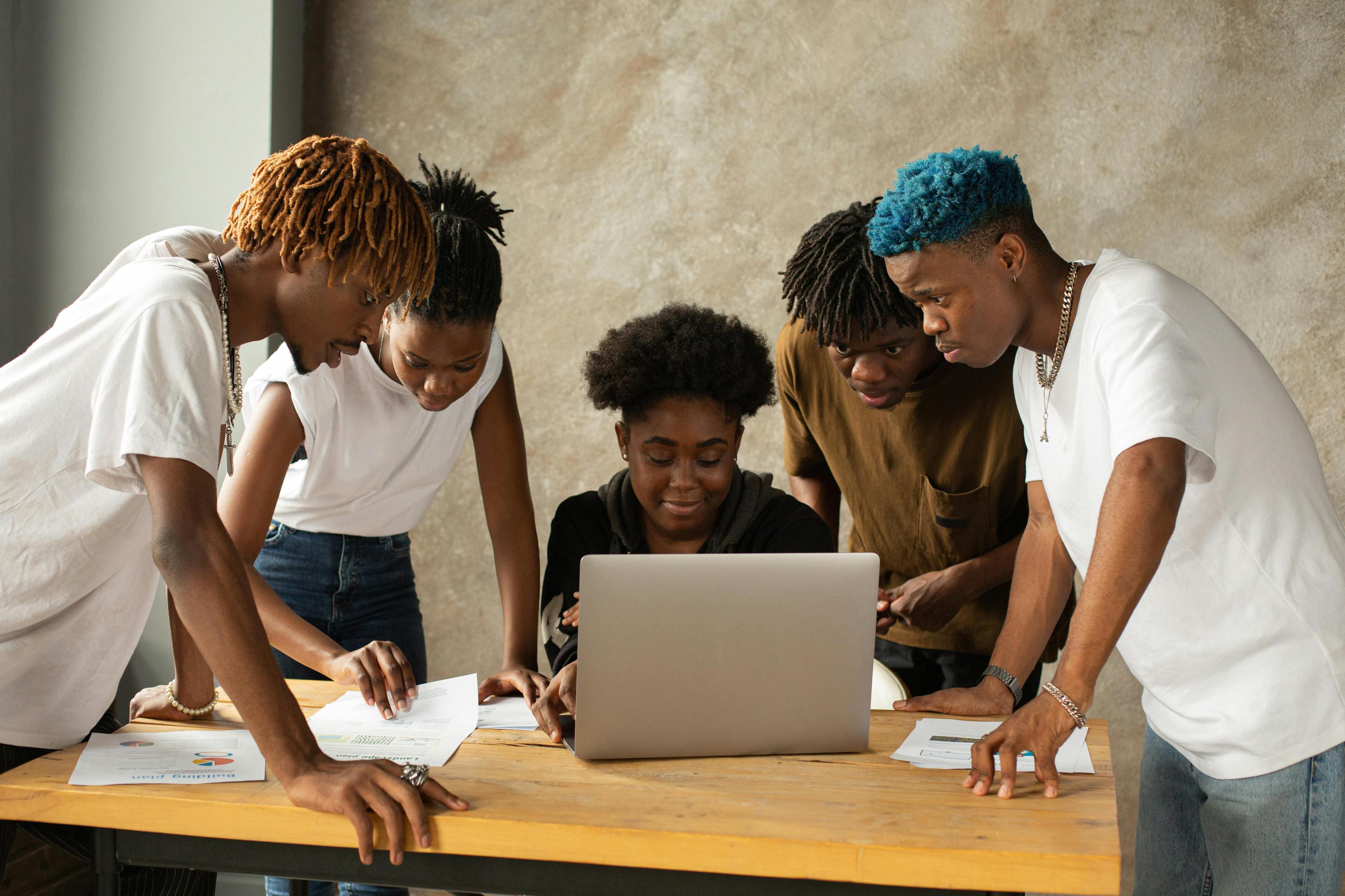 Professionals collaborating with confidence in a workplace setting